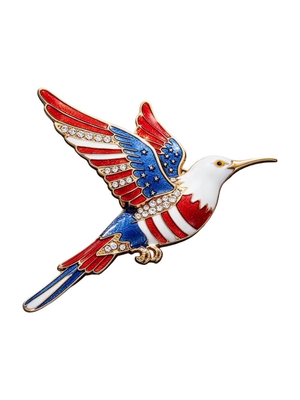 Patriotic Hummingbird Enamel Brooch Pin in Red, White & Blue